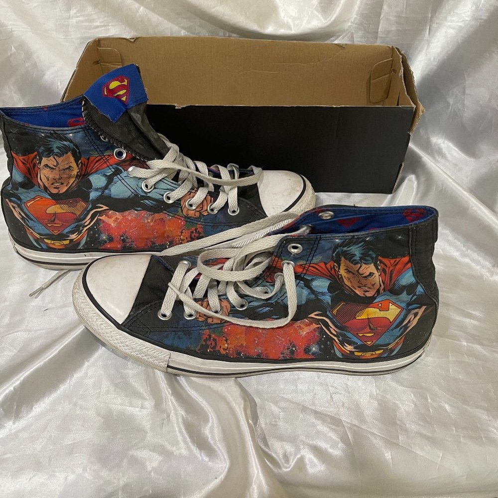 DC Comics Chuck Taylor All Star Superman High Tops Converse Used Sz 9 \ 11 - Picture 4 of 12